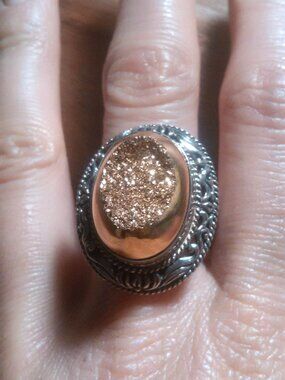 Golden Color Druzy Sterling Silver Ring (Size 11)